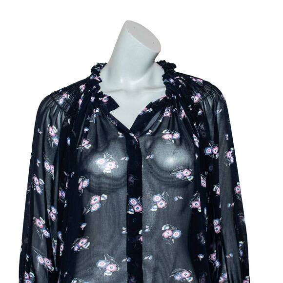 ISABEL MARANT Etoile Women's Silk Sheer Blouse Blue Floral Size 5 - Picture 7 of 8